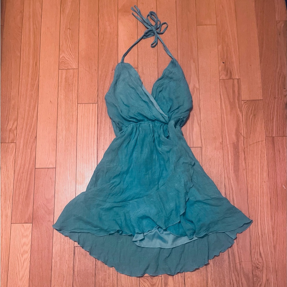 Teal Halter High Low Dress